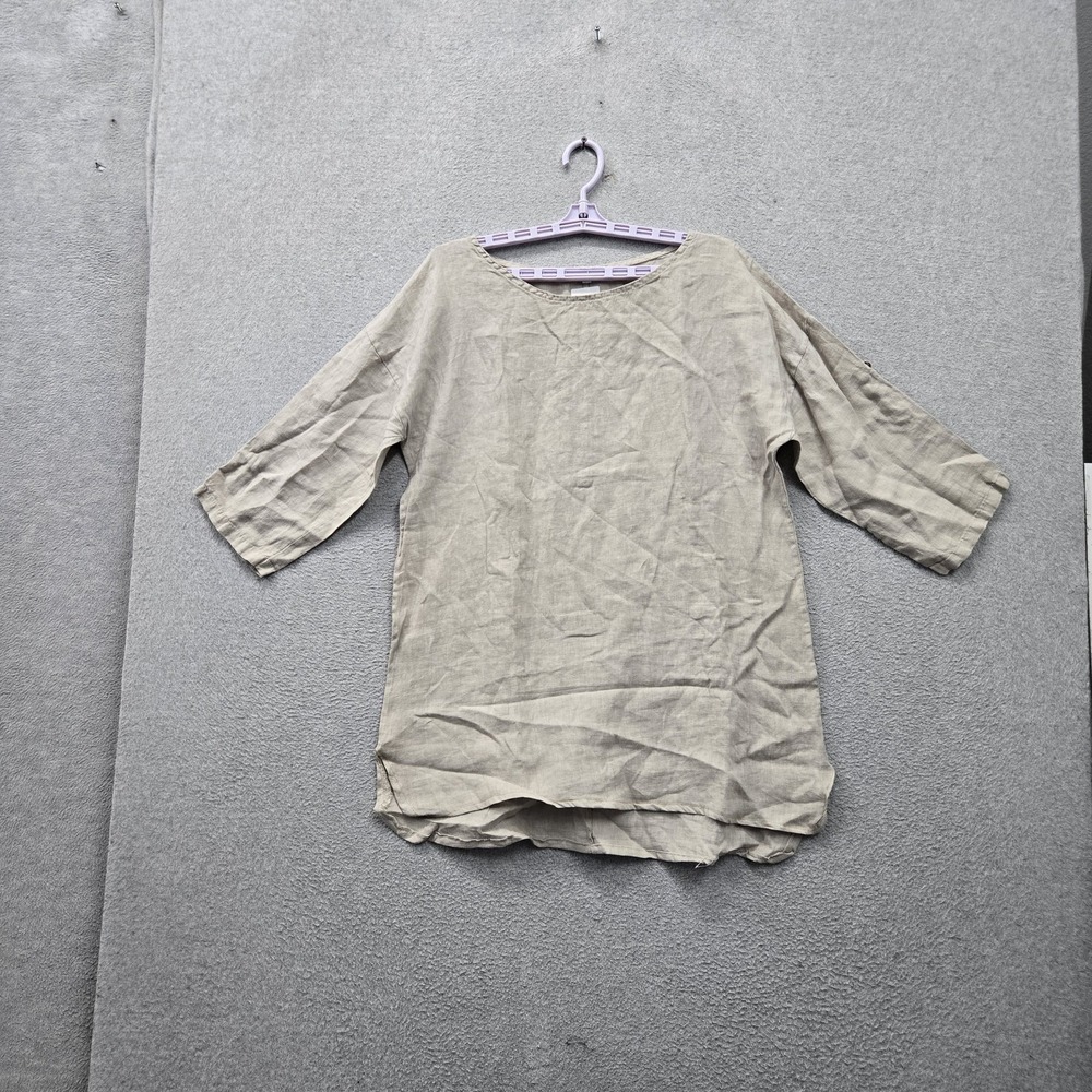Rosemarie Women Blouse M Beige Scoop Neck Italy Lightweight Coastal Tunic Linen